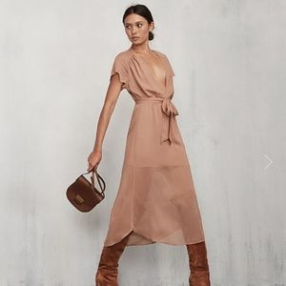 Reformation Thalia blush pink tulle midi dress 2P